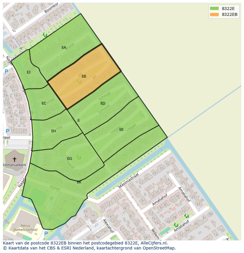 Afbeelding van het postcodegebied 8322 EB op de kaart.