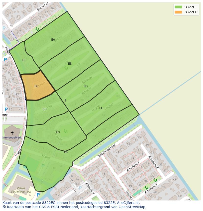 Afbeelding van het postcodegebied 8322 EC op de kaart.
