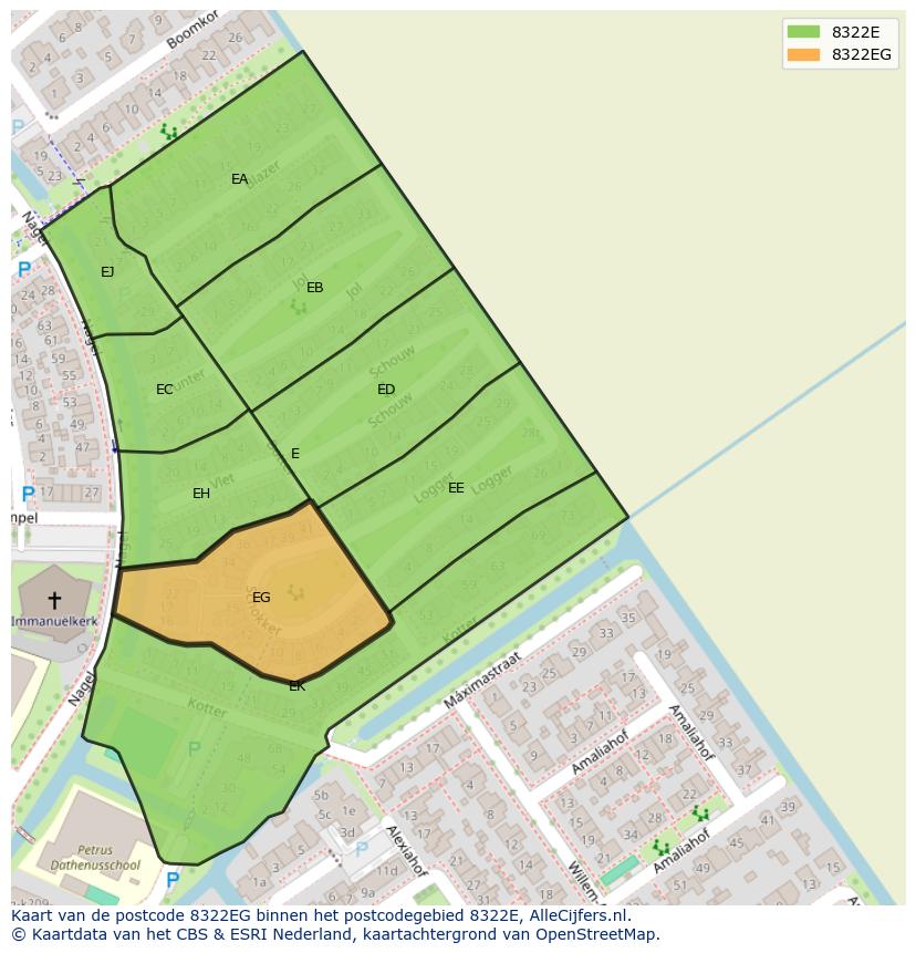 Afbeelding van het postcodegebied 8322 EG op de kaart.
