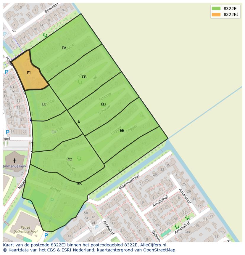 Afbeelding van het postcodegebied 8322 EJ op de kaart.