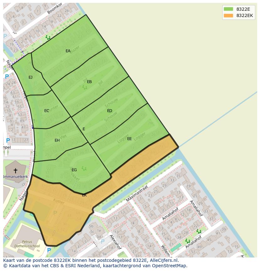 Afbeelding van het postcodegebied 8322 EK op de kaart.