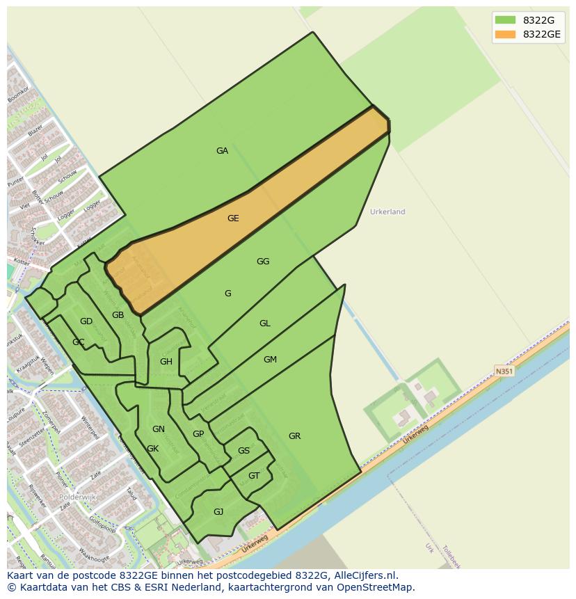 Afbeelding van het postcodegebied 8322 GE op de kaart.