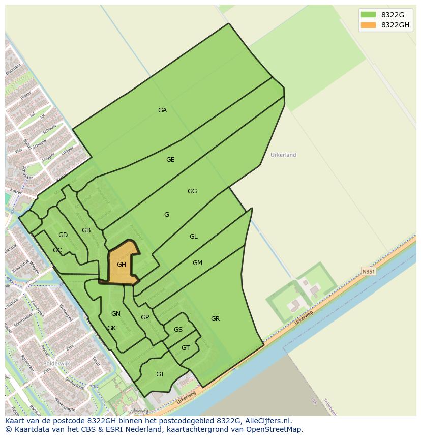 Afbeelding van het postcodegebied 8322 GH op de kaart.