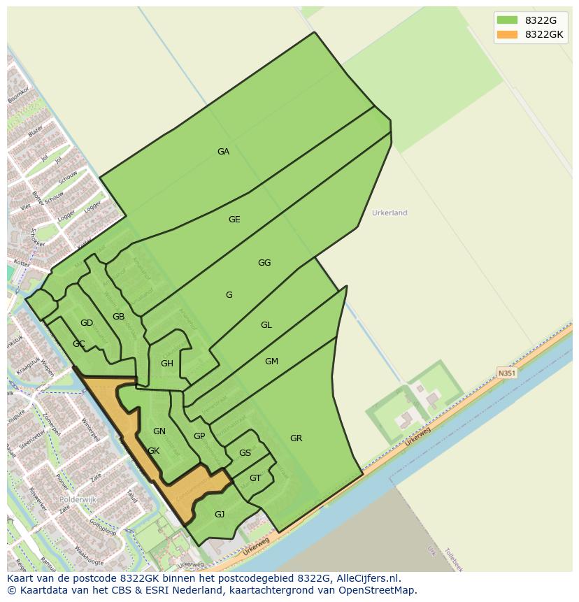 Afbeelding van het postcodegebied 8322 GK op de kaart.