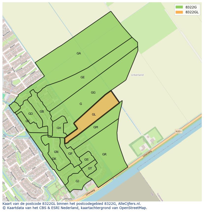 Afbeelding van het postcodegebied 8322 GL op de kaart.