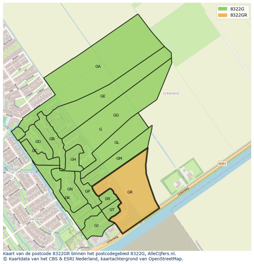 Afbeelding van het postcodegebied 8322 GR op de kaart.