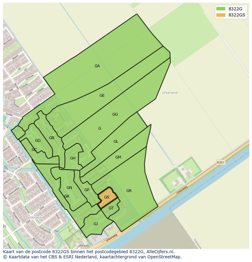 Afbeelding van het postcodegebied 8322 GS op de kaart.