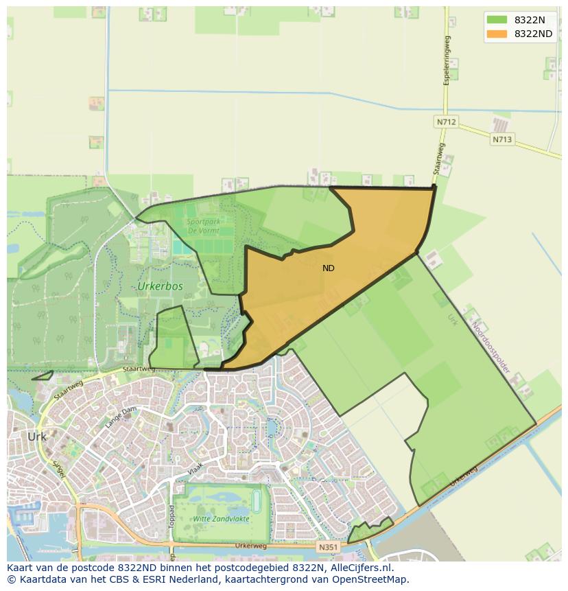 Afbeelding van het postcodegebied 8322 ND op de kaart.