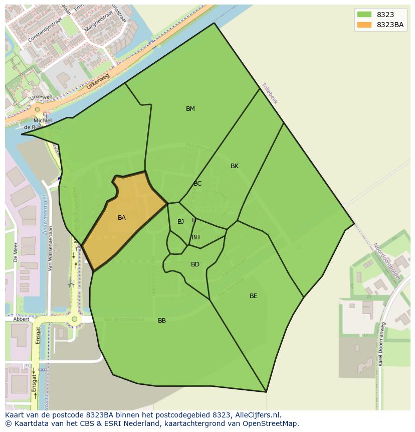 Afbeelding van het postcodegebied 8323 BA op de kaart.