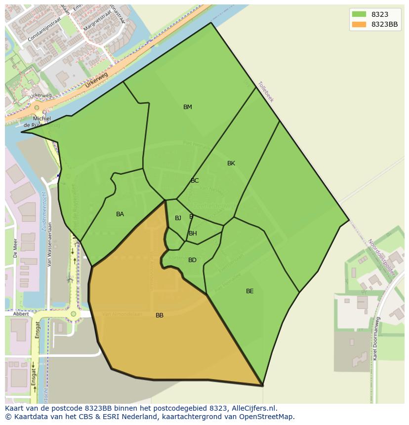 Afbeelding van het postcodegebied 8323 BB op de kaart.