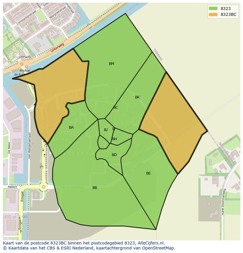 Afbeelding van het postcodegebied 8323 BC op de kaart.