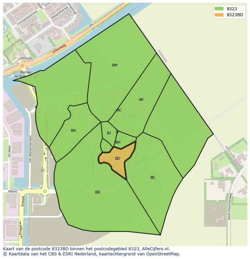 Afbeelding van het postcodegebied 8323 BD op de kaart.