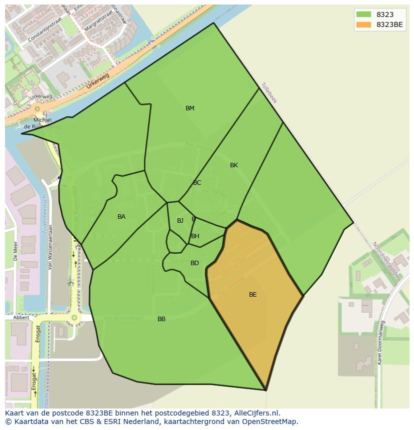 Afbeelding van het postcodegebied 8323 BE op de kaart.
