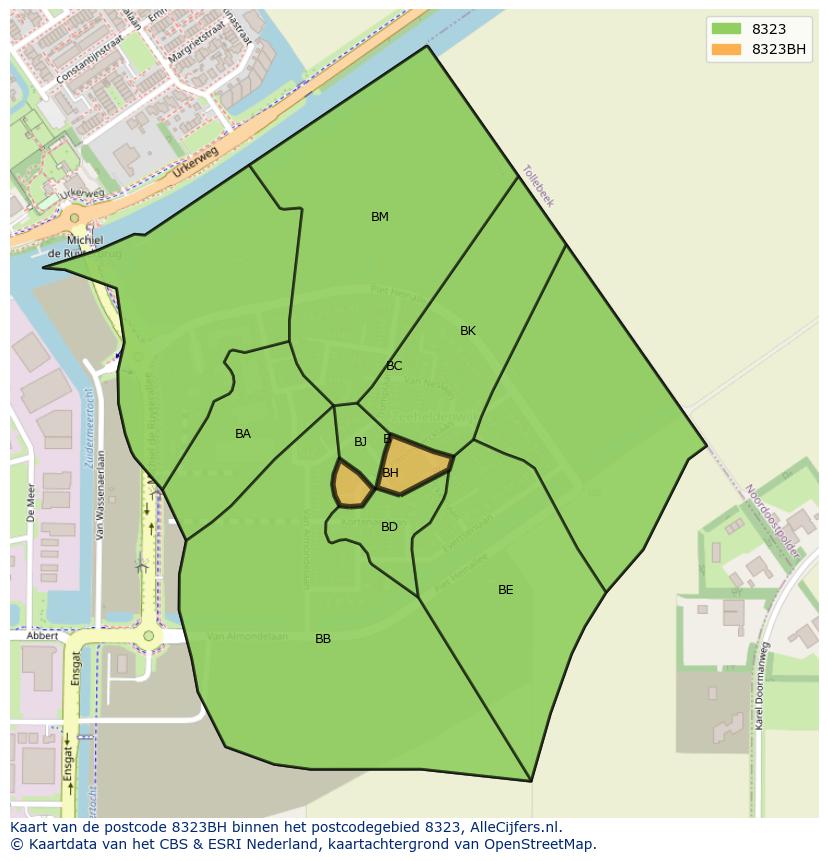 Afbeelding van het postcodegebied 8323 BH op de kaart.