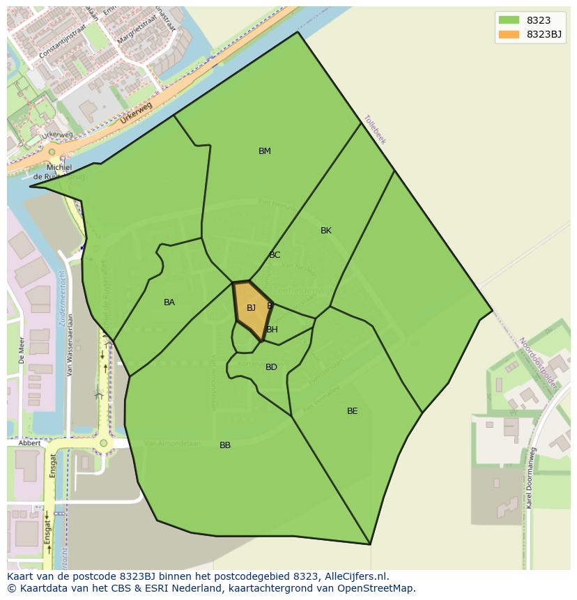 Afbeelding van het postcodegebied 8323 BJ op de kaart.