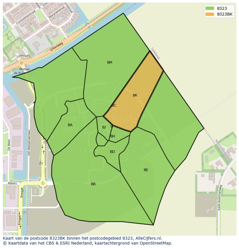 Afbeelding van het postcodegebied 8323 BK op de kaart.