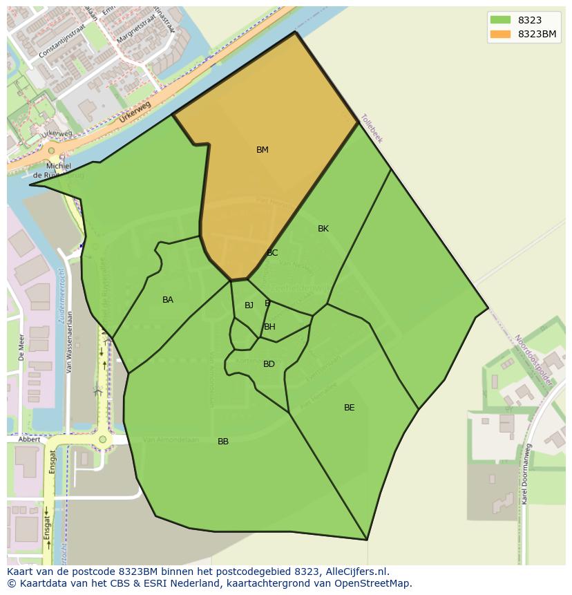 Afbeelding van het postcodegebied 8323 BM op de kaart.