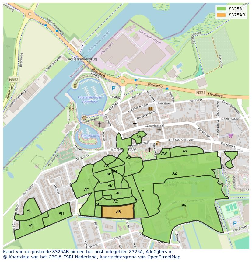 Afbeelding van het postcodegebied 8325 AB op de kaart.