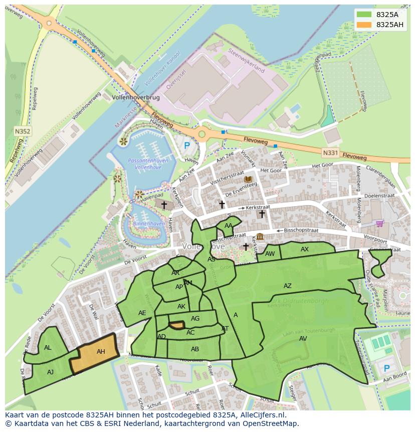 Afbeelding van het postcodegebied 8325 AH op de kaart.