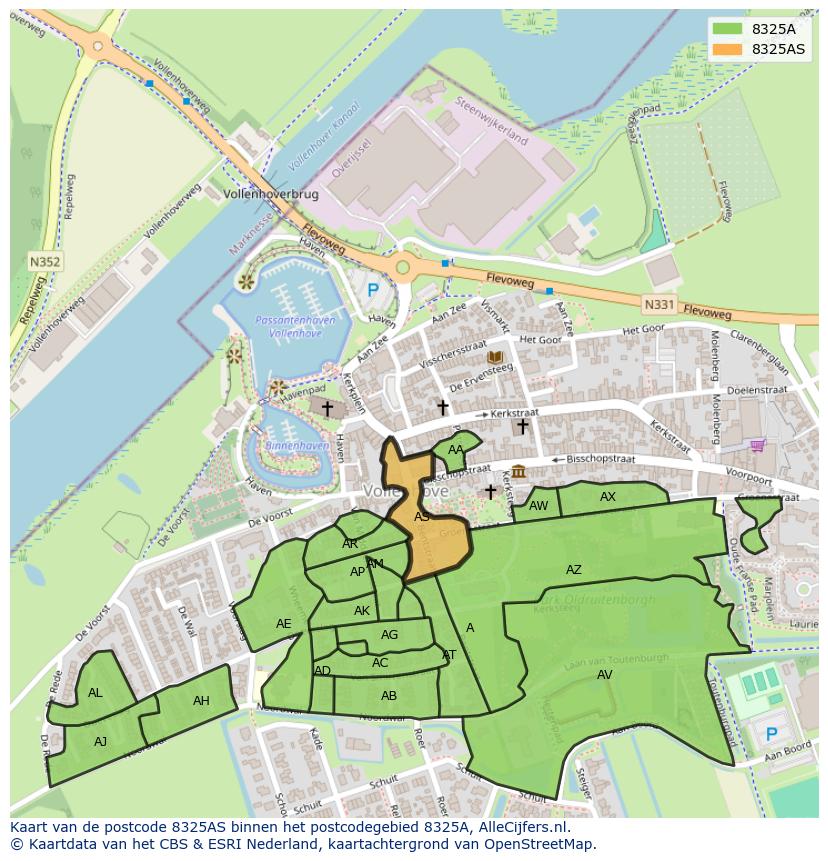 Afbeelding van het postcodegebied 8325 AS op de kaart.