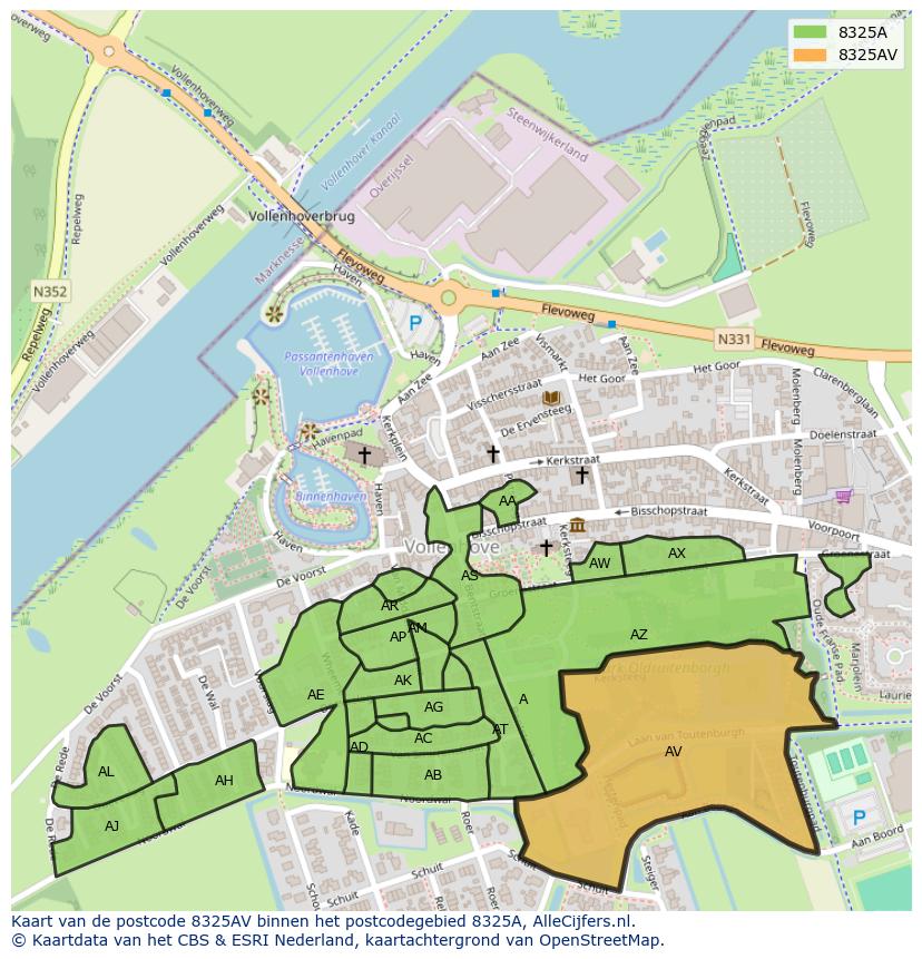 Afbeelding van het postcodegebied 8325 AV op de kaart.
