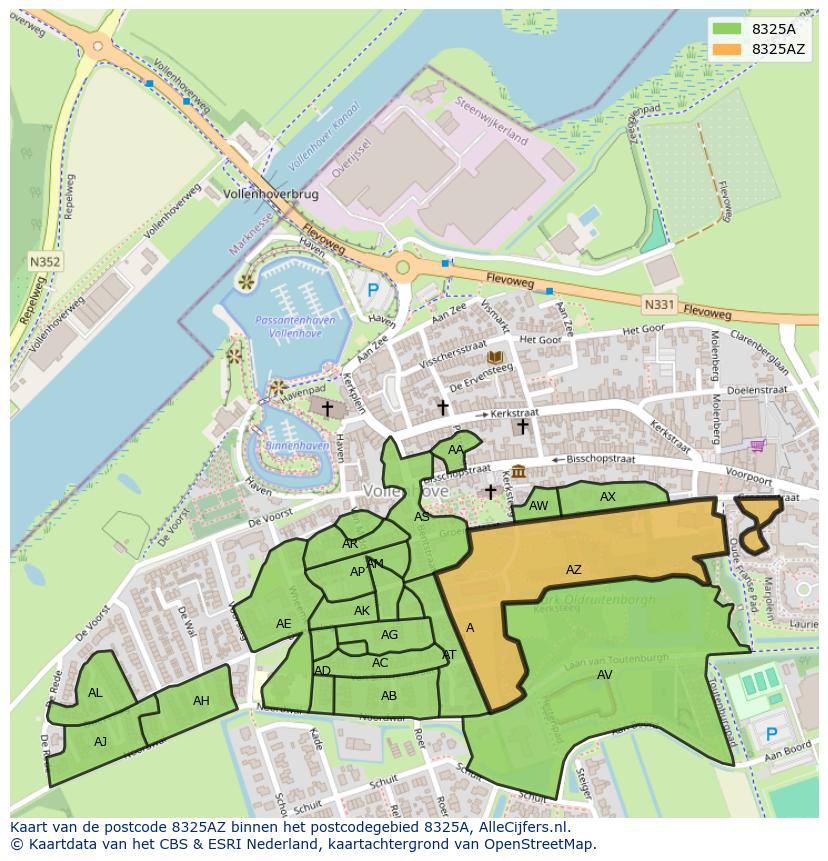 Afbeelding van het postcodegebied 8325 AZ op de kaart.