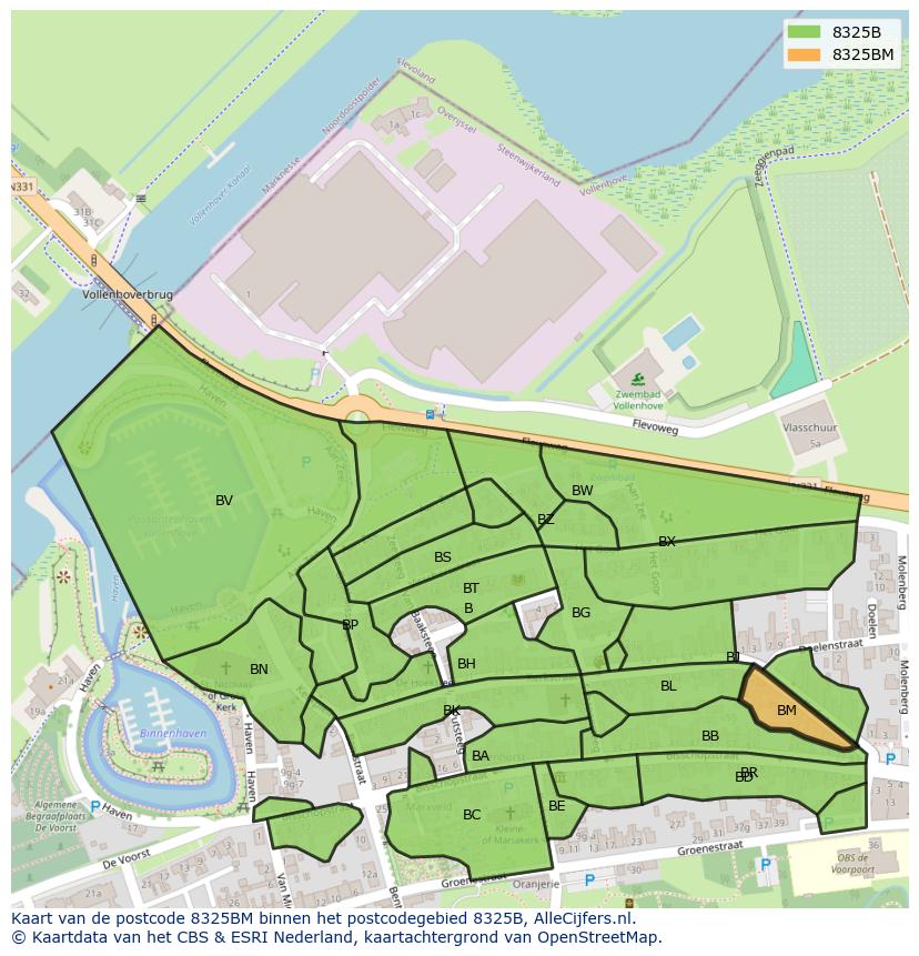 Afbeelding van het postcodegebied 8325 BM op de kaart.