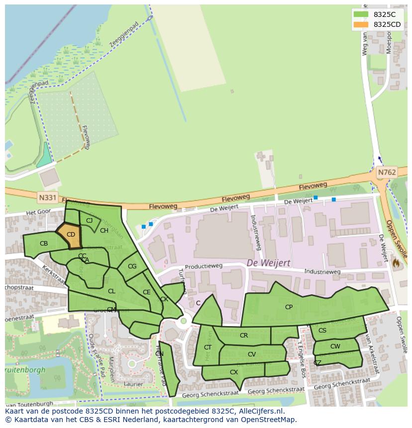 Afbeelding van het postcodegebied 8325 CD op de kaart.