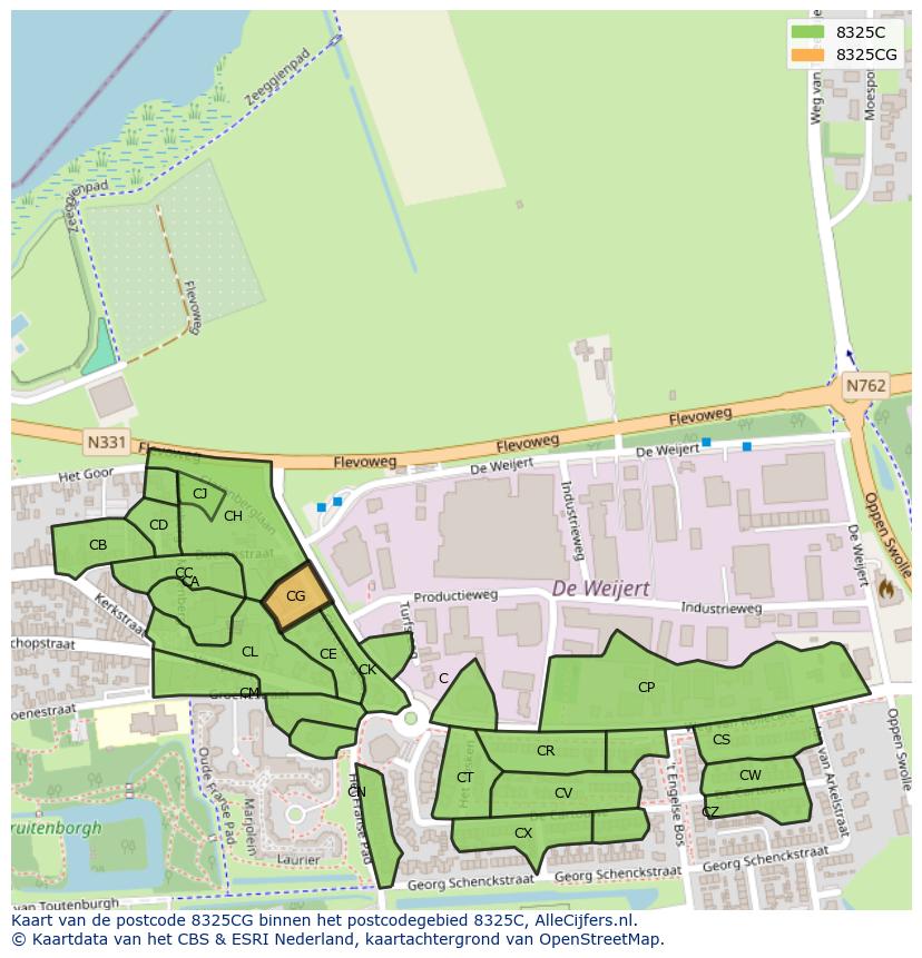 Afbeelding van het postcodegebied 8325 CG op de kaart.