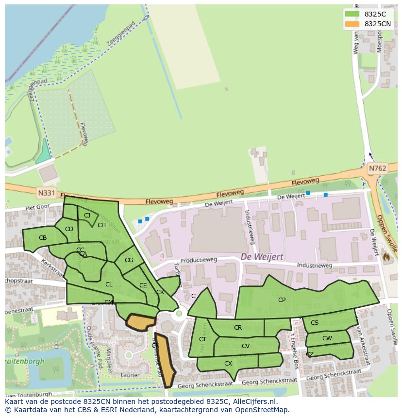 Afbeelding van het postcodegebied 8325 CN op de kaart.