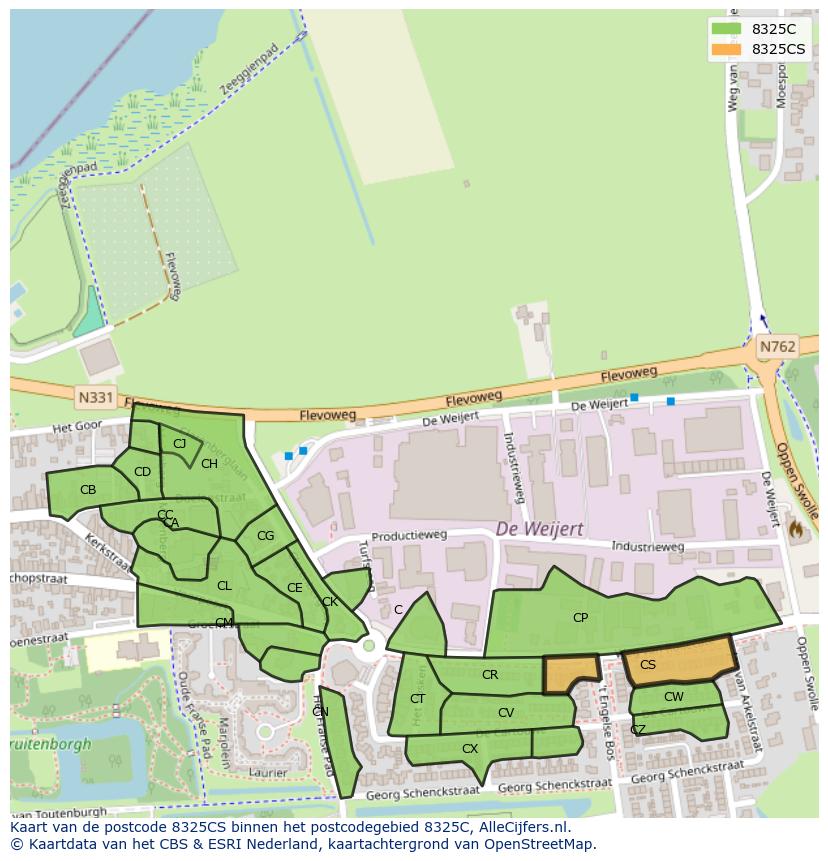 Afbeelding van het postcodegebied 8325 CS op de kaart.