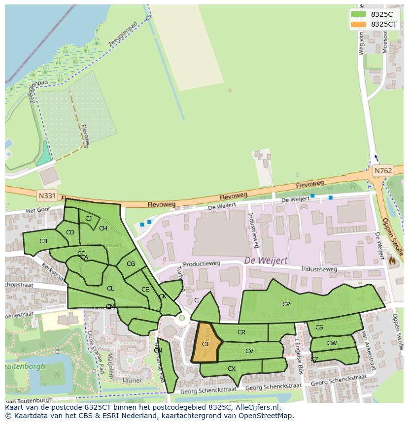 Afbeelding van het postcodegebied 8325 CT op de kaart.