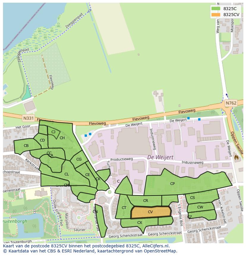 Afbeelding van het postcodegebied 8325 CV op de kaart.