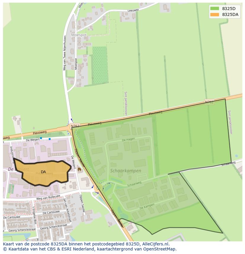 Afbeelding van het postcodegebied 8325 DA op de kaart.