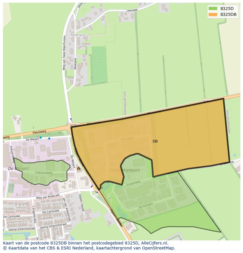 Afbeelding van het postcodegebied 8325 DB op de kaart.