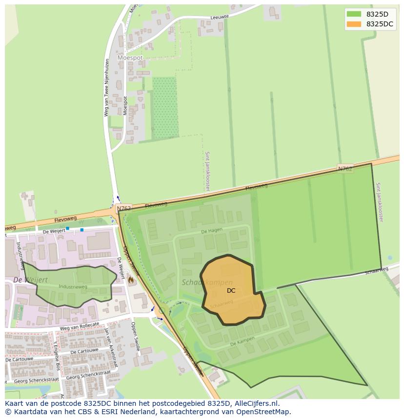 Afbeelding van het postcodegebied 8325 DC op de kaart.