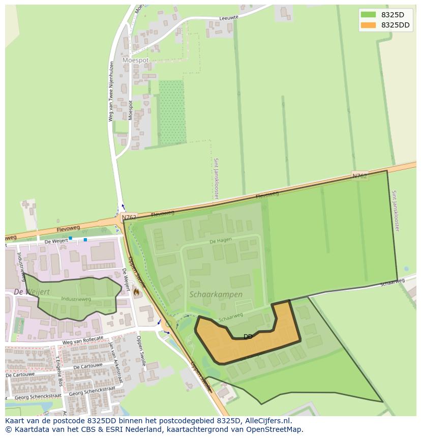 Afbeelding van het postcodegebied 8325 DD op de kaart.