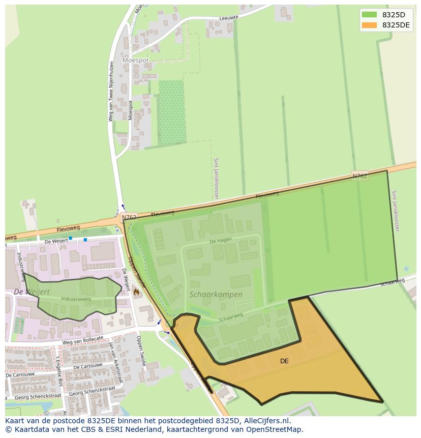 Afbeelding van het postcodegebied 8325 DE op de kaart.