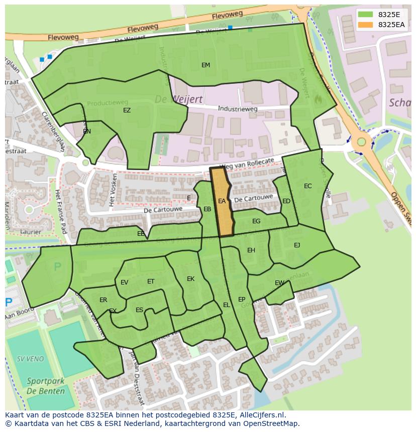 Afbeelding van het postcodegebied 8325 EA op de kaart.
