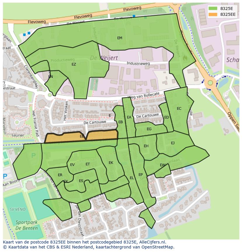 Afbeelding van het postcodegebied 8325 EE op de kaart.
