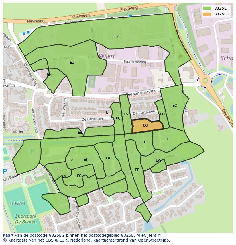 Afbeelding van het postcodegebied 8325 EG op de kaart.