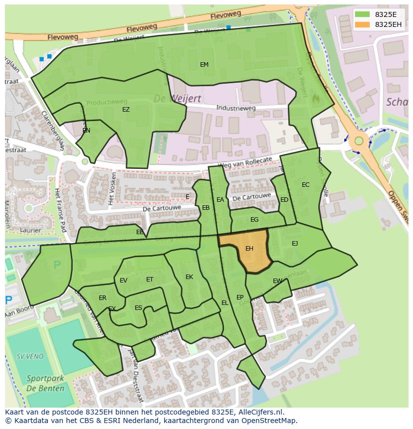 Afbeelding van het postcodegebied 8325 EH op de kaart.