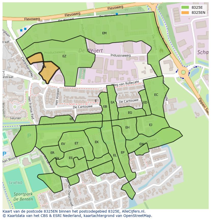 Afbeelding van het postcodegebied 8325 EN op de kaart.