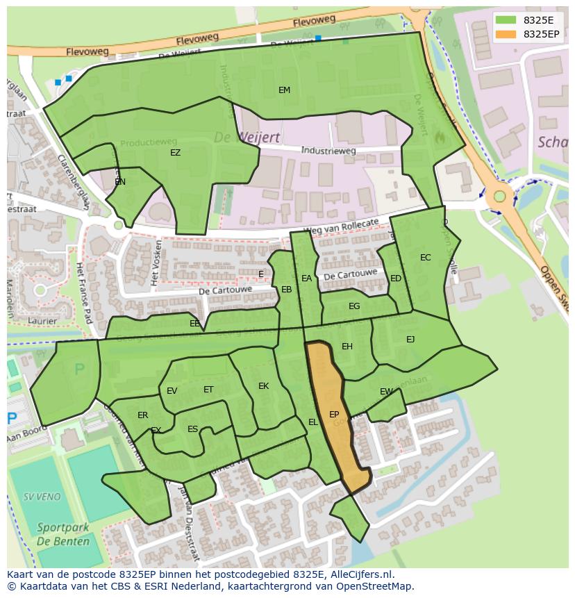Afbeelding van het postcodegebied 8325 EP op de kaart.