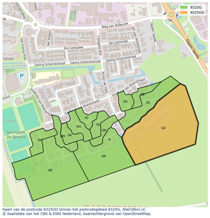 Afbeelding van het postcodegebied 8325 GD op de kaart.
