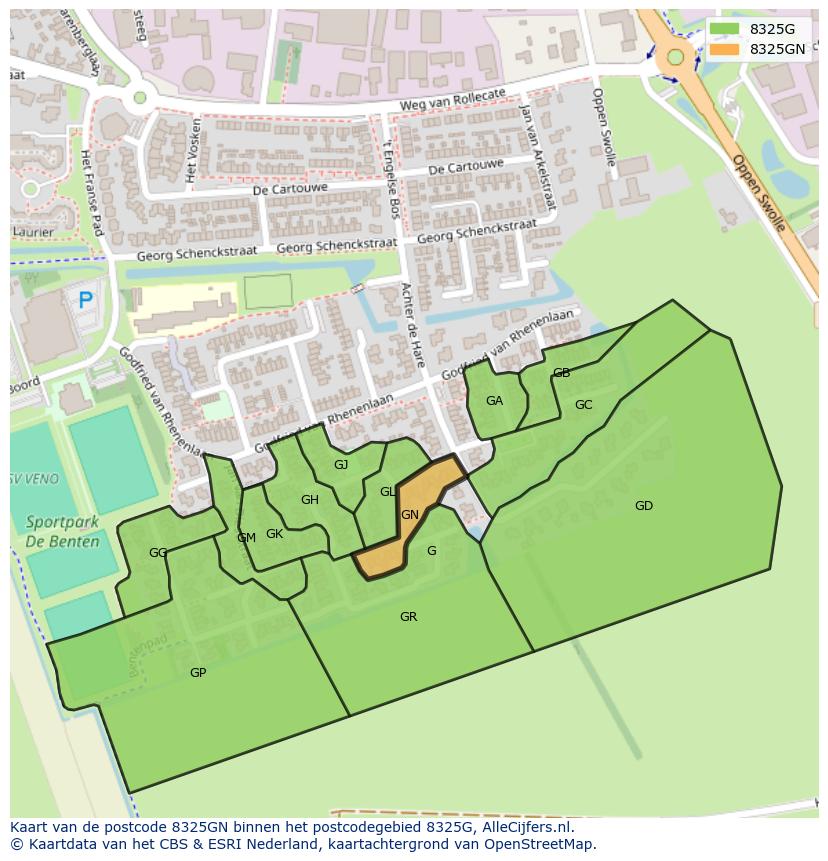 Afbeelding van het postcodegebied 8325 GN op de kaart.