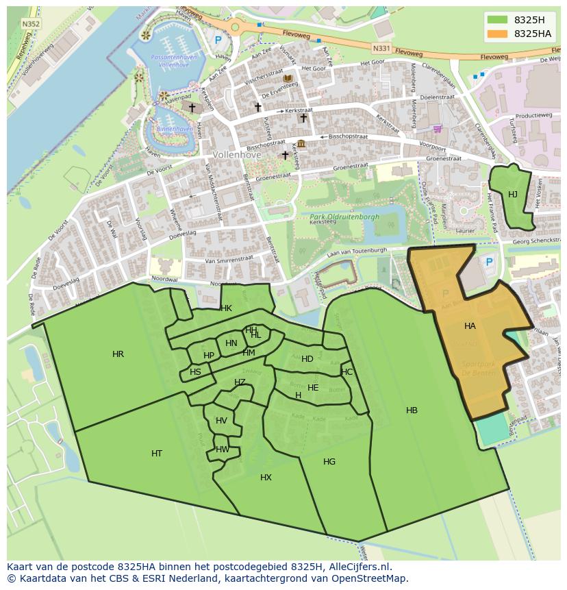 Afbeelding van het postcodegebied 8325 HA op de kaart.
