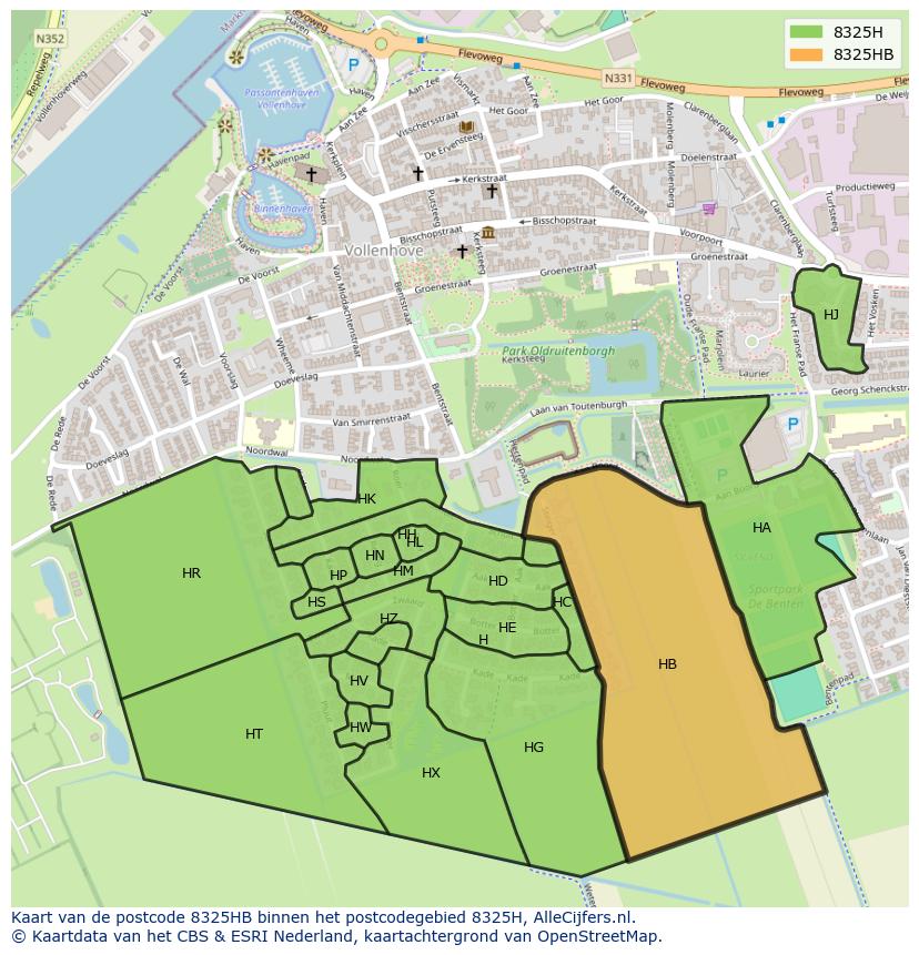 Afbeelding van het postcodegebied 8325 HB op de kaart.