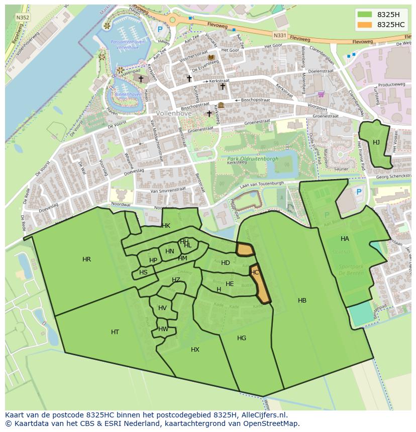 Afbeelding van het postcodegebied 8325 HC op de kaart.
