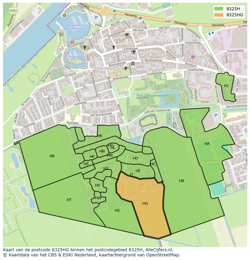 Afbeelding van het postcodegebied 8325 HG op de kaart.